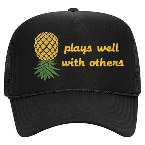 Plays well with others Pineapple Foam Trucker Mesh Snapback Cap Hat Black - Picture 1 of 2